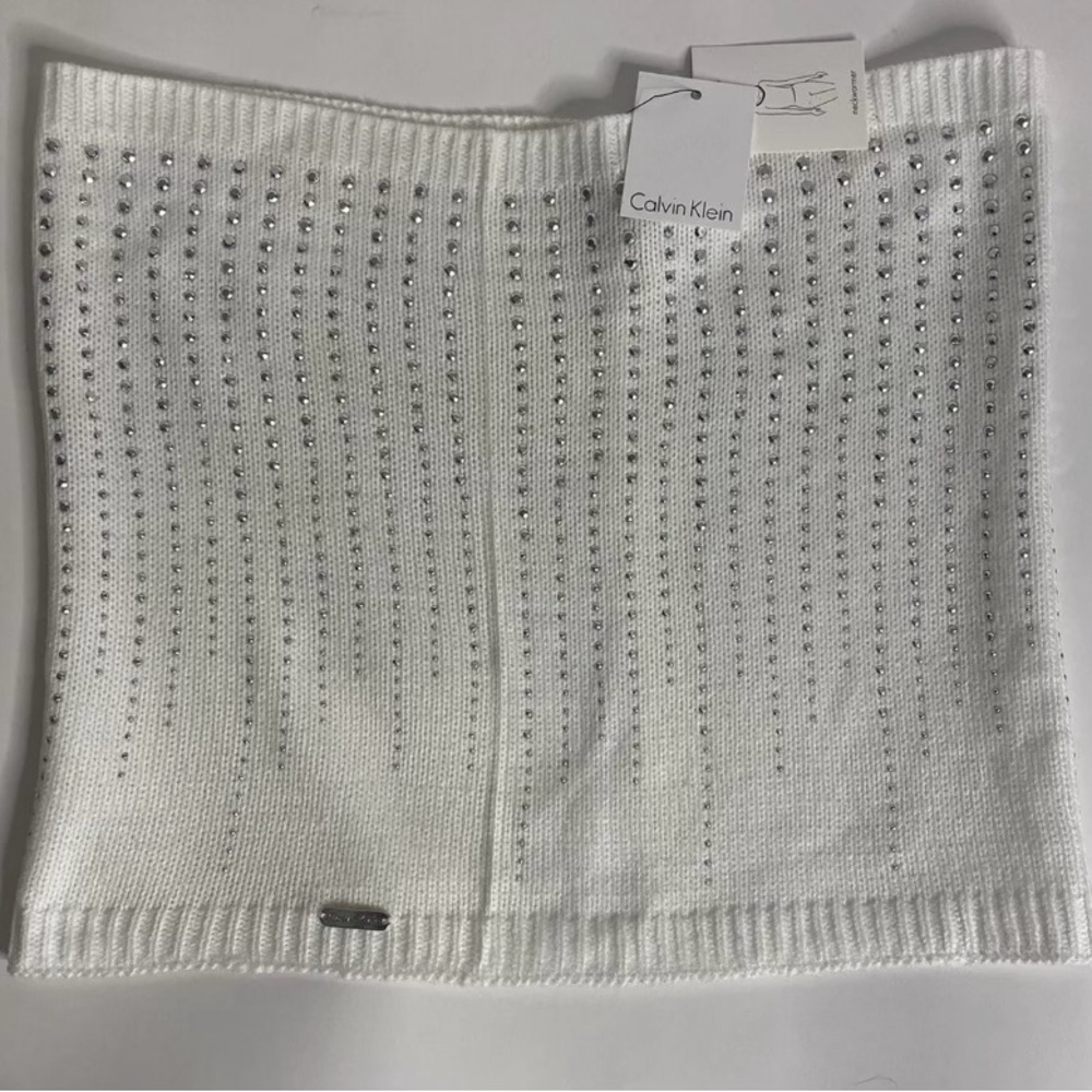 White Calvin Klein Studded Infinity Scarf